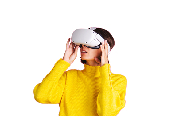 corporate website girl wearing virtual reality headset